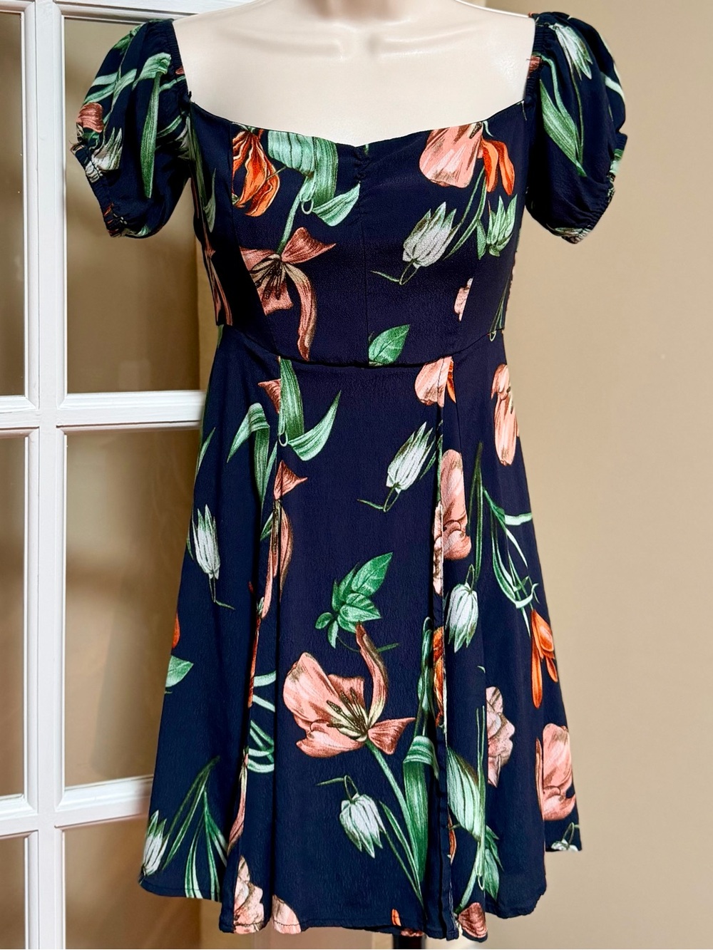 Astr Navy Mini Dress with Pink & Green Floral Print